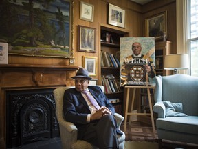 Willie O'Ree, poses for a photo during an interview in Toronto on Wednesday, May 1, 2019. It's been 60 years since Willie O'Ree broke the National Hockey League's colour barrier and he still hears racial remarks in the rink.