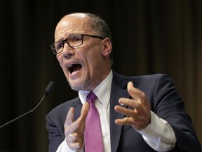 In this April 3, 2019, photo, Tom Perez, chairman of the Democratic National Committee, speaks during the National Action Network Convention in New York. The Democratic National Committee is upping the ante for its second round of presidential primary debates, doubling the polling and grassroots fundraising requirements from its initial summer debates. The parameters, announced Wednesday, May 29, 2019, are likely to help cull a crop of nearly two dozen candidates and, in the process, intensify scrutiny on Democratic Chairman Perez and his pledge to give all candidates a chance to be heard.