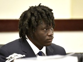 Emanuel Samson listens to testimony during the sentencing phase of his trial Tuesday, May 28, 2019, in Nashville, Tenn. Samson was convicted of murder for shooting up a Nashville church in 2017. He faces life in prison for killing Melanie Crow and wounding seven other people at Burnette Chapel Church of Christ.