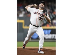 Houston Astros starting pitcher Justin Verlander delivers during the first inning of a baseball game against the Chicago White Sox, Tuesday, May 21, 2019, in Houston.