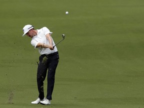 Jonas Blixt hits from the 18th fairway during the second round of the Charles Schwab Challenge golf tournament at Colonial Country Club in Fort Worth, Texas, Friday, May 24, 2019.