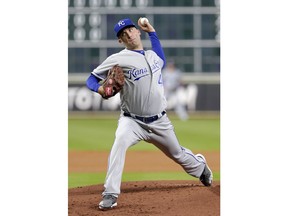 Kansas City Royals starting pitcher Danny Duffy throws to a Houston Astros batter during the first inning of a baseball game Tuesday, May 7, 2019, in Houston.