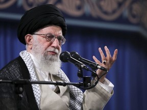 In this photo released on Wednesday, May 22, 2019 by the official website of the office of the Iranian supreme leader, Supreme Leader Ayatollah Ali Khamenei speaks to a group of students in Tehran, Iran. Khamenei publicly chastised the country's moderate president and foreign minister Wednesday, saying he disagreed with the implementation of the 2015 nuclear deal they had negotiated with world powers. (Office of the Iranian Supreme Leader via AP)