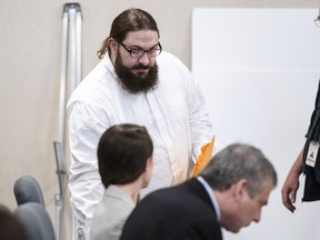 Steven Bourgoin arrives at the courtroom for his murder trial in Vermont Superior Court in Burlington on Tuesday, May 21, 2019. A jury has begun deliberations in the trial of the Vermont man facing murder charges in the deaths of five teenagers after he caused a head-on crash by driving the wrong way on an interstate.