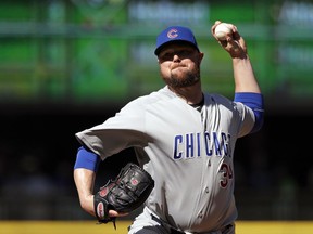 Chicago Cubs starting pitcher Jon Lester throws against the Seattle Mariners in the first inning of a baseball game Wednesday, May 1, 2019, in Seattle.