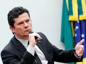 Brazil's Justice Minister Sergio Moro speaks during a session of the Public Security commission at the National Congress in Brasilia, Brazil May 8, 2019.