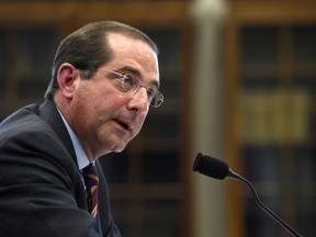 FILE - In this March 13, 2019, file phtooHealth and Human Services Secretary Alex Azar testifies before a House Appropriations subcommittee on Capitol Hill in Washington. Azar says drugmakers will soon have to reveal prices of their prescription medicines in those ever-present TV ads. The Trump administration will issue final regulations on May 8 requiring drug companies to disclose list prices of medications costing more than $35 for a month's supply. Azar tells The Associated Press if drugmakers are scared to put prices in ads that means they should lower those prices.
