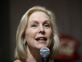 FILE - In this April 18, 2019, file photo, Democratic presidential candidate Sen. Kirsten Gillibrand speaks during a meet and greet with local residents in Indianola, Iowa. She's trailed better-known rivals in the packed Democratic 2020 presidential field in poll support and fundraising, but Gillibrand is making a case for being the coolest candidate.