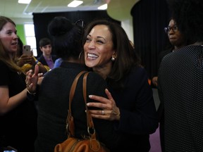 In this May 6, 2019, photo, Democratic presidential candidate Sen. Kamala Harris, D-Calif., greets supporters after a town hall for the American Federation of Teachers in Detroit. Harris wants to ban the importation of AR-15-style assault weapons by executive action if elected president. On May 15, she is set to detail her proposal to stop importing the weapons until the Bureau of Alcohol, Tobacco, Firearms and Explosives can analyze whether the ban should be permanent.