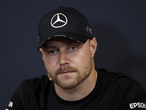 Mercedes driver Valtteri Bottas of Finland answers to reporters during a news conference at the Monaco racetrack, in Monaco, Wednesday, May 22, 2019. The Formula one race will be held on Sunday.