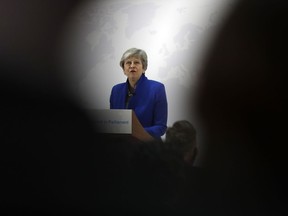 Britain's Prime Minister Theresa May delivers a speech in London, Tuesday, May 21, 2019. The British government is discussing how to tweak its proposed European Union divorce terms in a last-ditch attempt to get Parliament's backing for Prime Minister Theresa May's deal with the bloc.