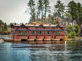 Edgewater, overlooking the locks in Port Carling, offers luxury boathouse cottages.