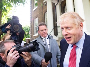 Conservative leadership candidate Boris Johnson departs from his home on June 21, 2019 in London, England.