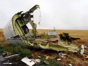 In this file photo taken on September 09, 2014 shows part of the Malaysia Airlines Flight MH17 at the crash site in the village of Hrabove (Grabovo), some 80km east of Donetsk.