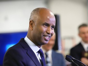 Ahmed Hussen, Minister of Immigration, Refugees and Citizenship Canada, addresses an audience at Cambrian College in Sudbury, Ont. on Thursday January 24, 2019.