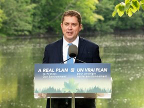 Conservative Leader Andrew Scheer delivers a speech on the environment in Chelsea, Que., on June 19, 2019.