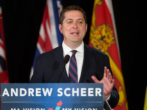 Conservative Leader Andrew Scheer delivers a speech in Edmonton on June 4, 2019.