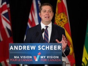 Conservative Leader Conservative Leader Andrew Scheer speaks at The Royal Glenora Club in Edmonton on June 4, 2019.