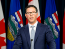 Alberta Justice Minister Doug Schweitzer announces the provincial government’s legal challenge of the federal carbon tax on June 20, 2019, in Edmonton.