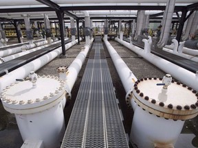 Pipes are seen at the Kinder Morgan Trans Mountain facility in Edmonton, Alta., Thursday, April 6, 2017.