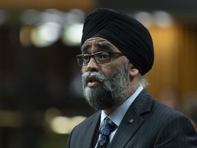 Minister of National Defence Minister Harjit Sajjan responds during Question Period in the House of Commons, in Ottawa on May 28, 2019.