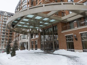 The Montreal seniors' residence where the body of the 93-year-old mother of former of former Bloc Quebecois leader Gilles Duceppe was found outside Sunday is seen in Montreal on January 21, 2019. A Quebec coroner has ruled the death of Gilles Duceppe's 93-year-old mother after she became trapped in a courtyard at her luxury seniors' residence on a bitterly cold morning was accidental but preventable. Helene Rowley Hotte, the mother of the former Bloc Quebecois leader, died of hypothermia on Jan. 20, when it was minus 35 degrees outside and snowing. Coroner Gehane Kamel confirmed Rowley Hotte had left her apartment when an alarm sounded at Residence Lux Gouverneur and became locked outside the building.