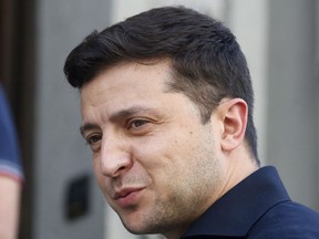 Ukrainian President Volodymyr Zelenskiy, smiles in Kiev, Ukraine, on May 30, 2019. The new Ukrainian president, Volodymyr Zelenskiy, will visit Toronto next week to take part in a major international conference on his country's future that Canada is hosting, and where he will meet Prime Minister Justin Trudeau.