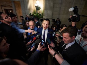 Manitoba NDP Leader Wab Kinew speaks to media following the delivery of Manitoba's 2019 budget, at the Legislative Building in Winnipeg, Thursday, March 7, 2019. Just before Wab Kinew won the Manitoba NDP leadership in 2017, his opponent Steve Ashton warned that the next election would inevitably focus on Kinew's troubled past instead of public issues. With advertisements now ramping up in advance of the Sept. 10 election, it appears that prediction is at least partially coming true.