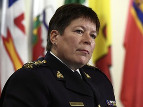 RCMP Commissioner Brenda Lucki listens to questions during a press conference in Ottawa on Wednesday, Jan. 16, 2019. The commissioner of the RCMP says her force is trying to get names of potential victims of coerced sterilization procedures. Brenda Lucki told the House of Commons health committee this afternoon that the RCMP is willing to sit down with victims, adding it would be helpful if lawyers could assist in convincing complainants from coming forward.