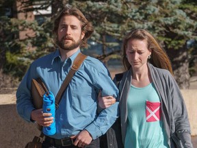 David Stephan and his wife Collet Stephan arrive at court on March 10, 2016 in Lethbridge, Alta. An Alberta couple charged in the meningitis death of their toddler wants a judge to dismiss the case against them. David and Collet Stephan are on trial for a second time for allegedly failing to provide the necessaries of life to their 19-month-old son Ezekiel in 2012.