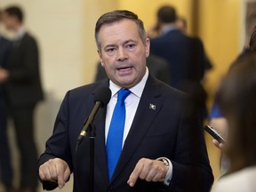 Alberta Premier Jason Kenney speaks to reporters in Ottawa on Thursday, May 2, 2019. Kenney says it will be tough to measure the success of a government-staffed war room designed to take on energy industry critics in real-time.