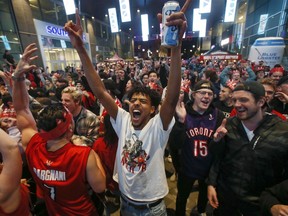 Toronto Raptors fans cheer at Rogers Square at a public viewing of game five of the NBA Finals between the Raptors and the Golden State Warriors in Halifax, Monday, June 10, 2019. Fans across Canada are gearing up for the Toronto Raptors to play in Game 6 of the NBA Finals tonight as the team takes a second shot at clinching the championship.