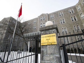 The Embassy of the People's Republic of China in Ottawa is shown on Thursday, Jan. 17, 2019. The Chinese Embassy said Tuesday it has asked Canada to suspend all meat exports, a surprise move that comes amid the diplomatic dispute over the December arrest of Huawei executive Meng Wanzhou in Vancouver.