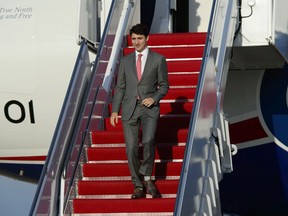 Prime Minister Justin Trudeau arrives at Joint Base Andrews, Maryland on Wednesday, June 19, 2019. Trudeau is headed back to the White House today in what could prove to be a pivotal visit to the U.S. capital not only for North American trade and Canada's strained relationship with China, but for the campaign-bound prime minister himself.