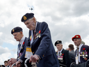 Canadian Second World War veterans during a ceremony on Juno Beach as part of D-Day 75th anniversary commemorations in Normandy, France, on June 6, 2019.