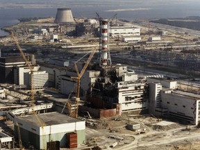 Photo, dated 01 October 1986, showing repairs being carried out on the Chernobyl nuclear plant in the Ukraine, following a major explosion 30 April 1996 which, according to official statistics, affected 3,235,984 Ukrainians and sent radioactive clouds all over Europe.
