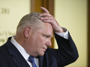 Ontario Premier Doug Ford met with members of his new cabinet after a cabinet shuffle at Queens Park on June 20, 2019.