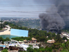 A huge fire on the backlot of Universal Studios burns in the Hollywood Hills on June 1, 2008 in Universal City, California.