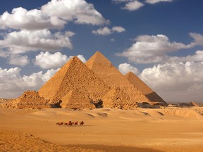 The Giza pyramids near Cairo, Egypt, are seen in an undated photograph.