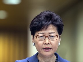 Carrie Lam, Hong Kong's chief executive, speaks during a news conference in Hong Kong.