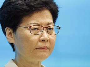 Carrie Lam, Hong Kong's chief executive, attends a news conference in Hong Kong on June 18, 2019. MUST CREDIT: Bloomberg photo by Justin Chin.