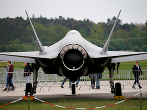 A Lockheed Martin F-35 jet on display at the ILA Air Show in Berlin, Germany, April 25, 2018.