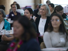 Chief Commissioner of the National Inquiry of the National Inquiry into Missing and Murdered Indigenous Women and Girls, Marion Buller looks on during a conference on the topic at UBC in Vancouver, Monday, June 10, 2019.