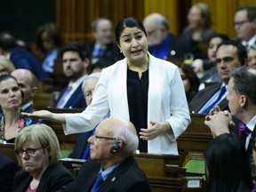 Status of Women Minister Maryam Monsef stands during question period in the House of Commons on Parliament Hill in Ottawa on Thursday, May 2, 2019.