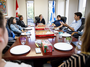 Justin Trudeau speaks with the Papineau Youth Council in Montreal in this photo posted to his Twitter page on June 24, 2019.