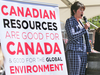 Alberta Energy Minister Sonya Savage speaks to several thousand pro-pipeline protesters at a rally in Calgary on June 11, 2019.