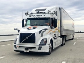 Owned by start-up Starsky Robotics, the vehicle is the latest example of self-driving trucks being tested on public roadways.