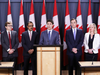 Prime Minister Justin Trudeau announces the government’s decision on the Trans Mountain pipeline with Fisheries Minister Jonathan Wilkinson, Natural Resources Minister Amarjeet Sohi, Finance Minister Bill Morneau and Environment Minister Catherine McKenna in Ottawa, June 18, 2019.