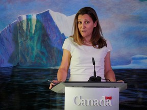 Canada's Foreign Minister Chrystia Freeland speaks during a news conference at the Canadian Embassy in Washington D.C., U.S., June 13, 2019.