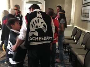 People gather to take part in treaty agreement in principle between the federal and provincial governments and two Vancouver Island First Nations on Friday June 28, 2019.
